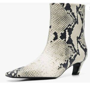 FSJ Women Square Toe Comfort Kitten Low Heel Ankle Boot Pull On Bootie Snakeskin